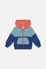 Full Zip Hooded Fleece Jacket Blue, Turquoise And Orange