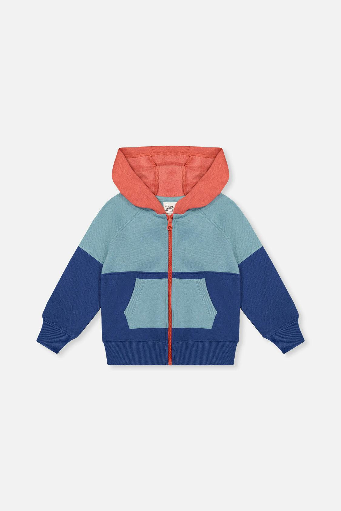 Full Zip Hooded Fleece Jacket Blue, Turquoise And Orange