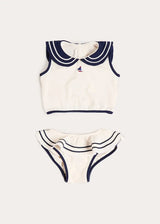 Mariner Collar Embroidered Boat Motif Two Piece Swimsuit in White (12mths- 10yrs)