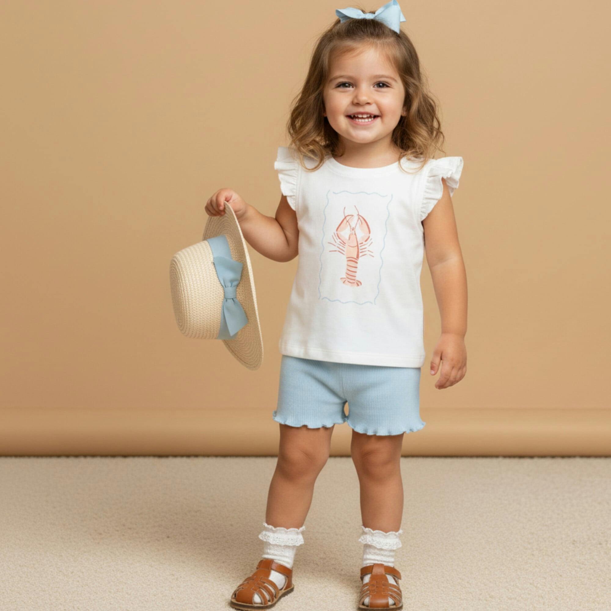 Organic Sleeveless Flutter Top & Shorts Set - Lobster