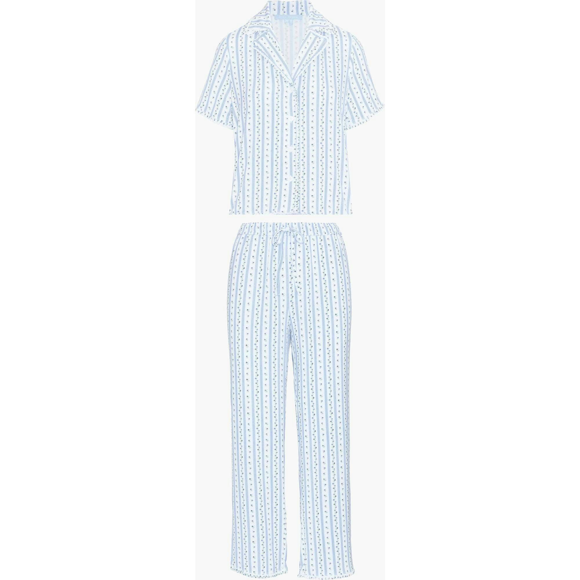 The Marina Pajama Set - Blue Petal Stripe