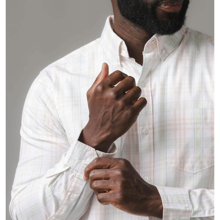Organic Long Sleeve Stretch Poplin Button Down Shirt, White