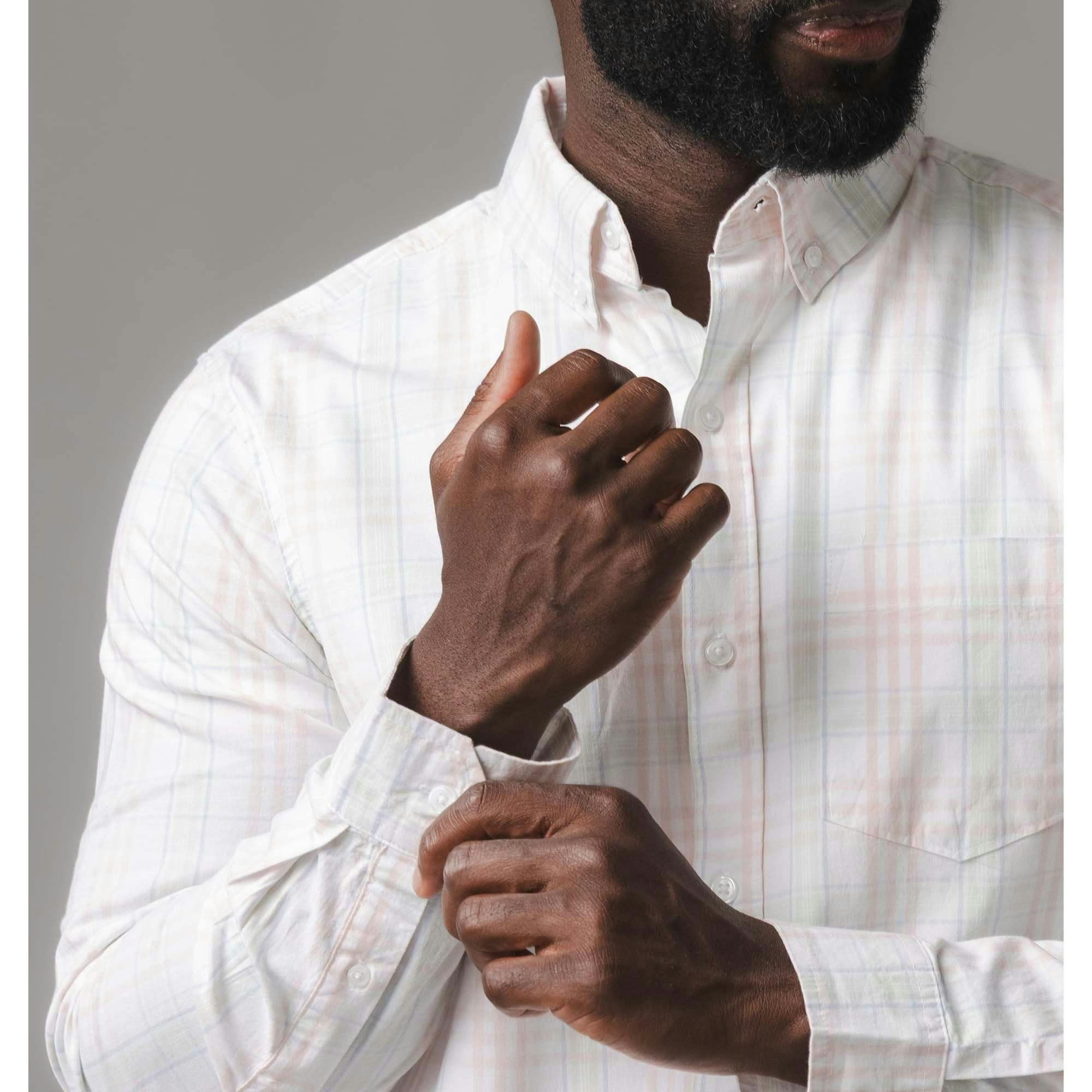 Organic Long Sleeve Stretch Poplin Button Down Shirt, White