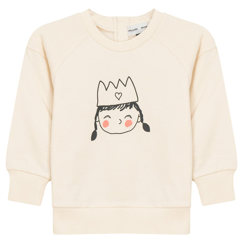 Crown Print Ribbed Button Front Sweatshirt