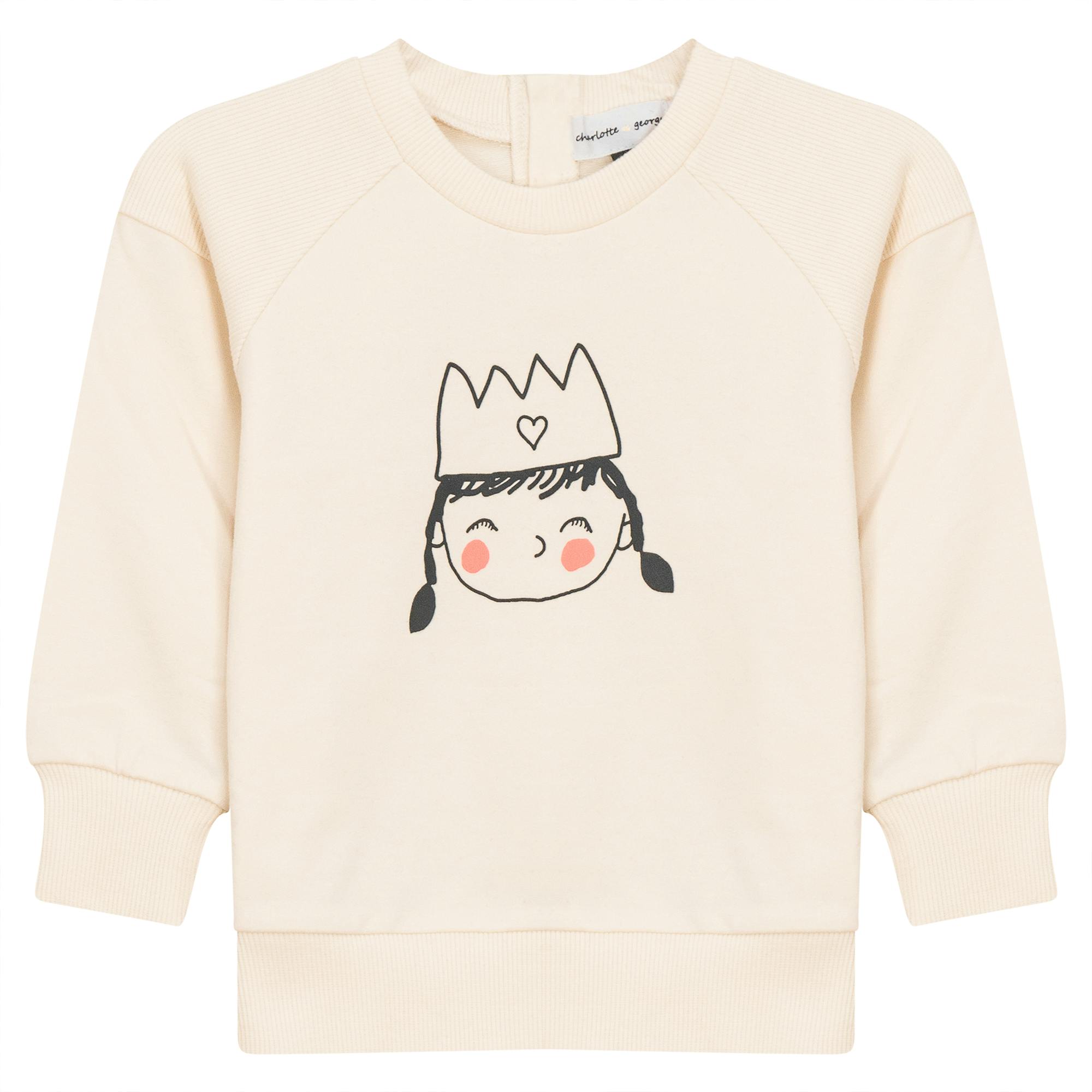 Crown Print Ribbed Button Front Sweatshirt