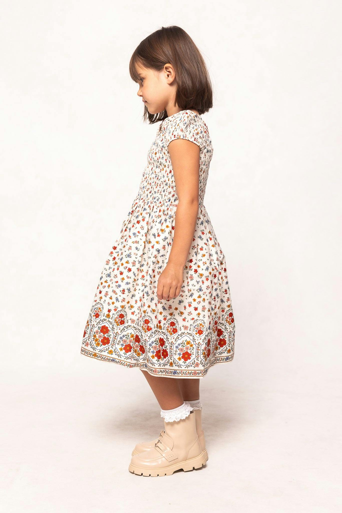 Mini Marlow Cap Sleeve Dress in Cream Ditsy Floral