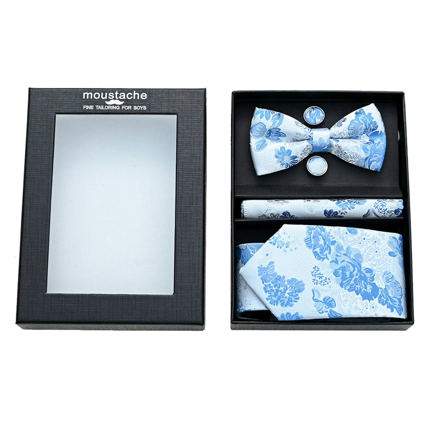 White Tie Blue Floral Tie Set