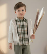 Achille Baby Shirt Long Sleeves with pocket, Beige Check