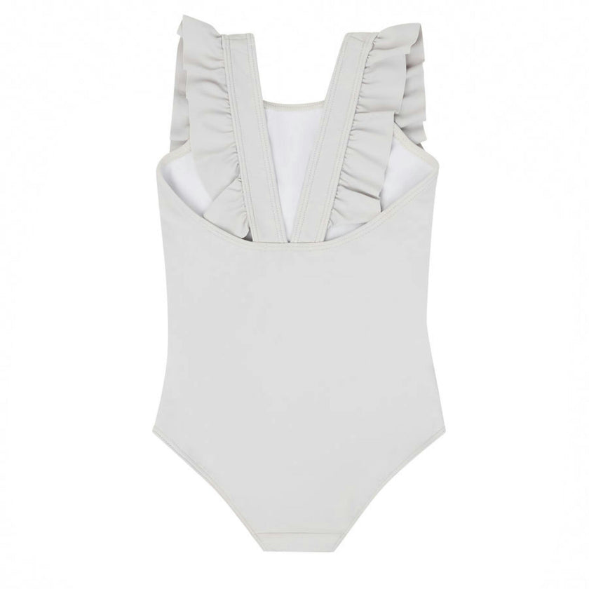 girls dove grey ruffle one piece