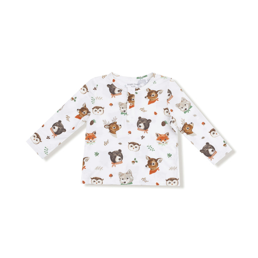 Woodland Animal Faces - Long Sleeve Henley