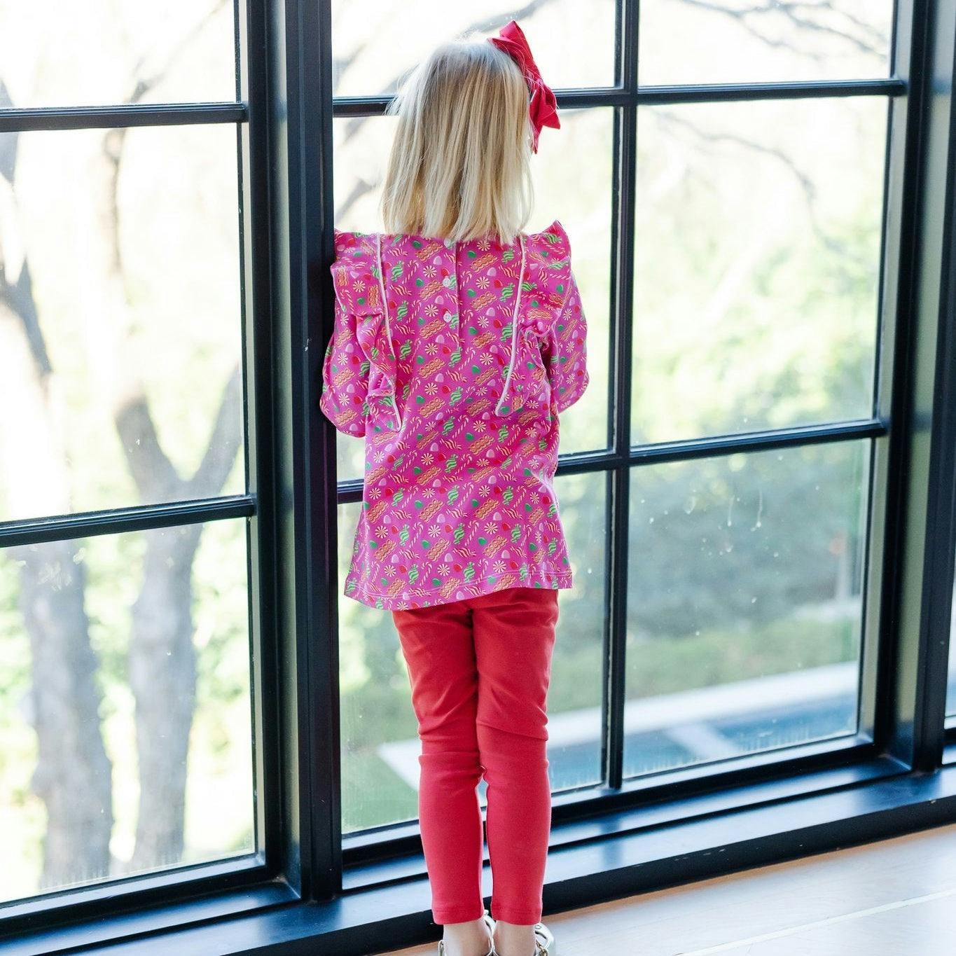 Olive Set Girls' Legging Set - Christmas Candy Pink