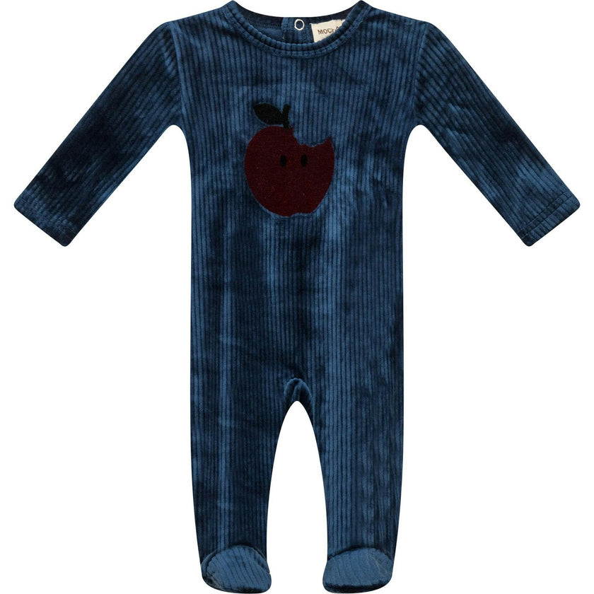 Apple Print Cotton Velour Onesie Clay