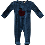 Apple Print Cotton Velour Onesie Clay