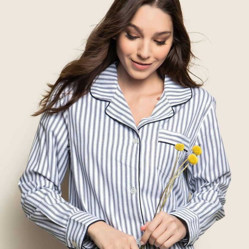 Women's Twill Nightshirt in Navy French Ticking