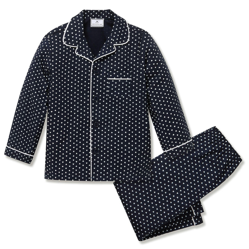 Kid's Twill Pajama Set in Midnight Hearts