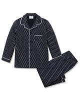 Kid's Twill Pajama Set in Midnight Hearts