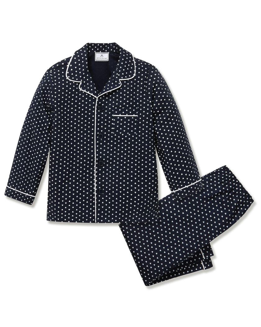 Kid's Twill Pajama Set in Midnight Hearts