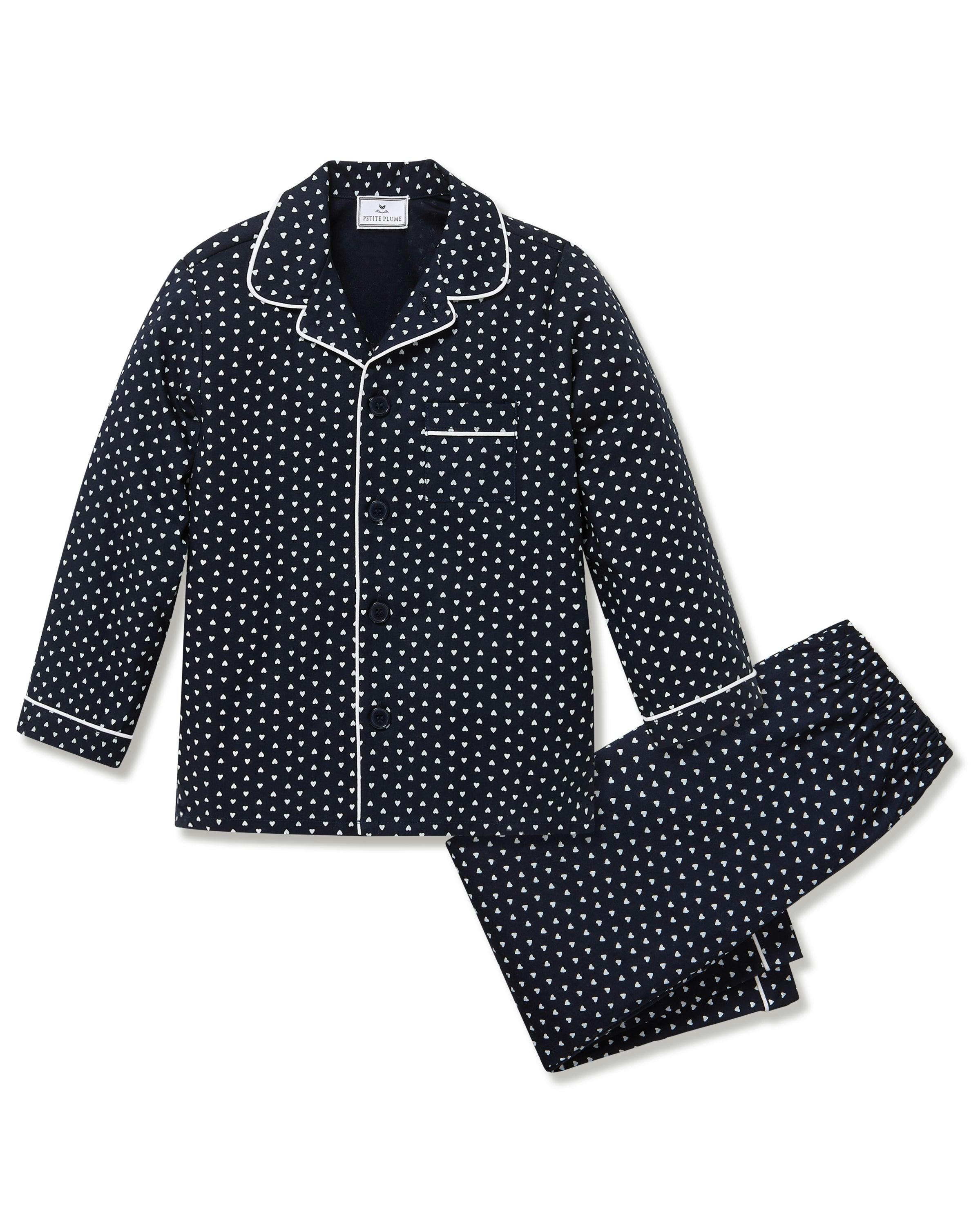 Kid's Twill Pajama Set in Midnight Hearts