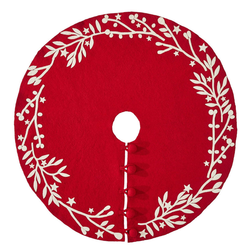 Handmade  Felt Branches and Stars Red Christmas Tree Skirt 60"