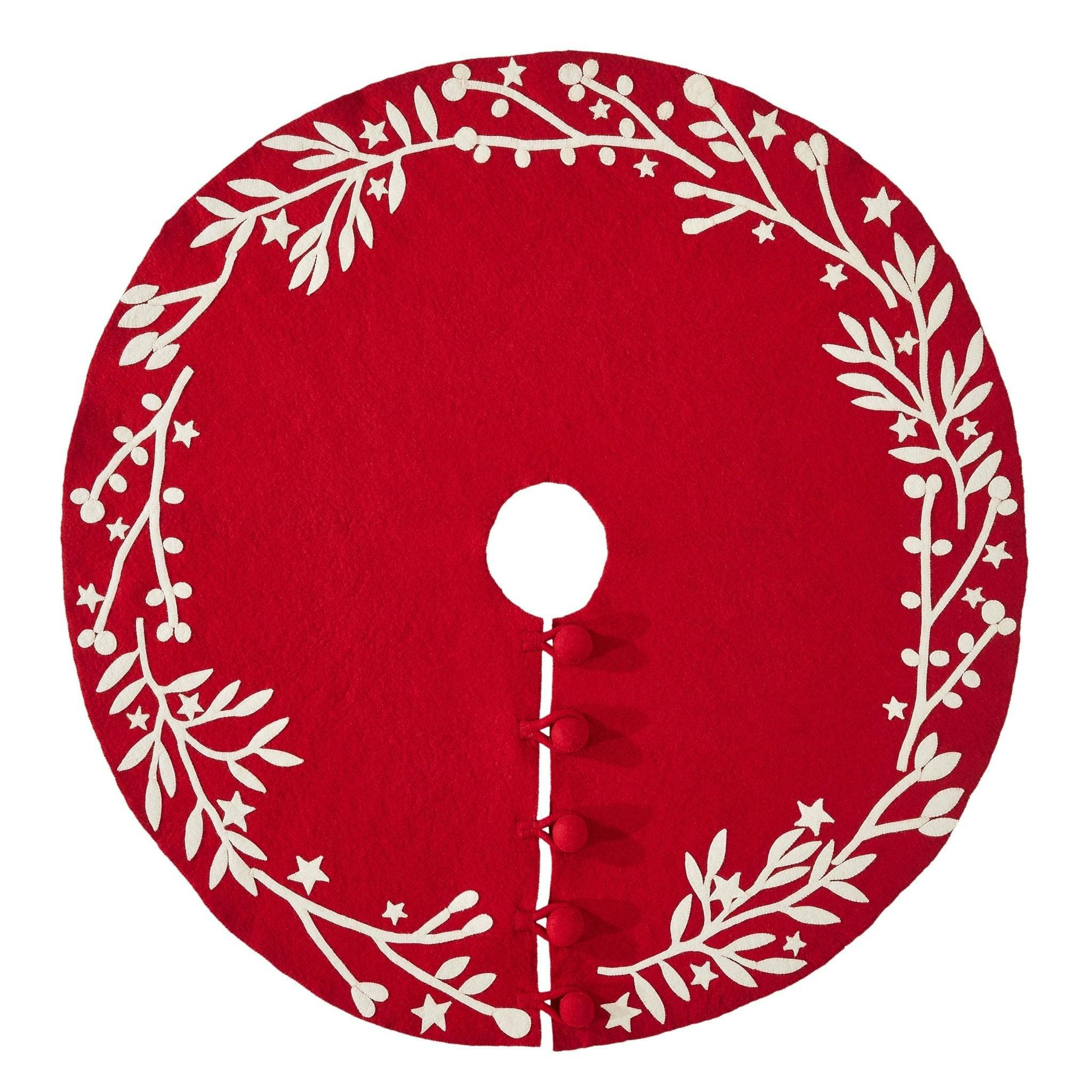 Handmade  Felt Branches and Stars Red Christmas Tree Skirt 60