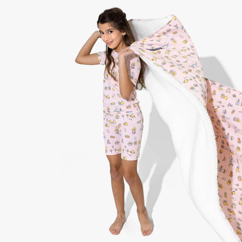 Easter Bunny Pink Bamboo Kids Pajama Short Set