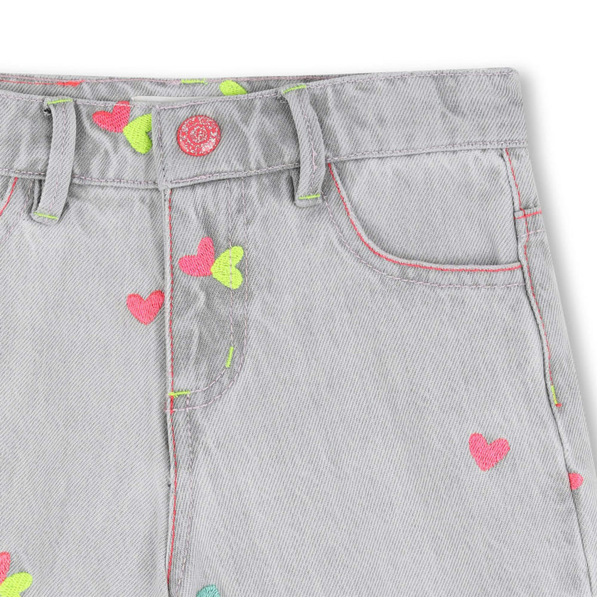 Light Gray Denim Kids’ Shorts with Embroidery