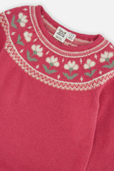 Knitted Dress With Flower Jacquard Raspberry Pink