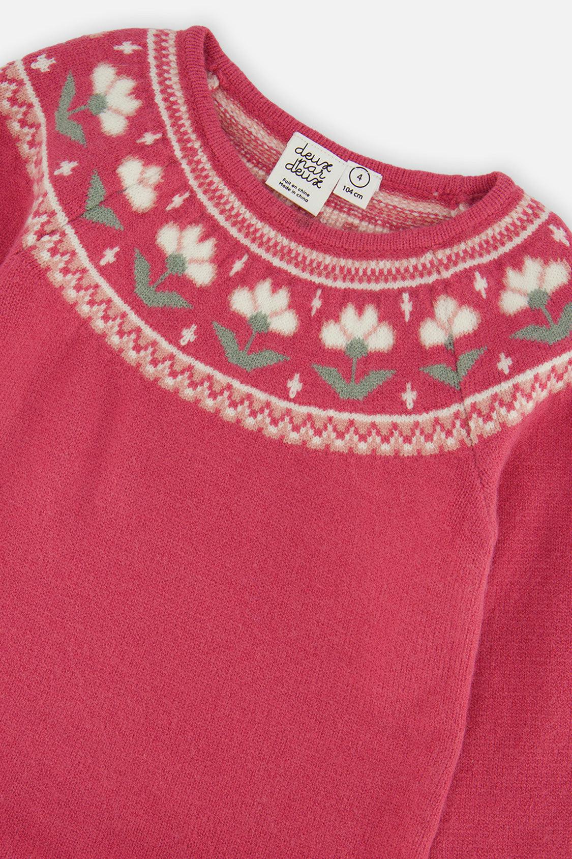 Knitted Dress With Flower Jacquard Raspberry Pink
