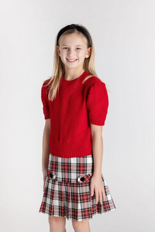 Red Short Slv Sweater W/Puff Sleeves