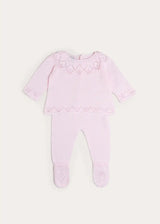 Diamond Openwork Three Piece Knitted Set in Baby Pink (1-9mths)