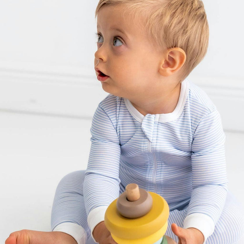Blue Stripes Pima Cotton Baby One-Piece Pajamas