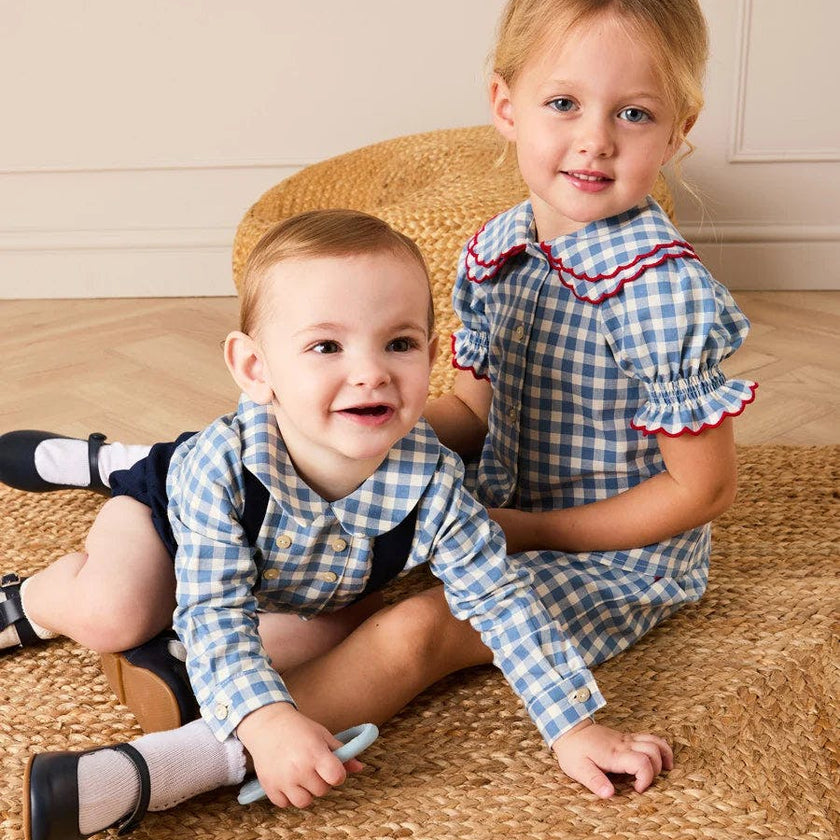 Darby Gingham Button Detail Long Sleeve Shirt in Blue (3mths-4yrs)