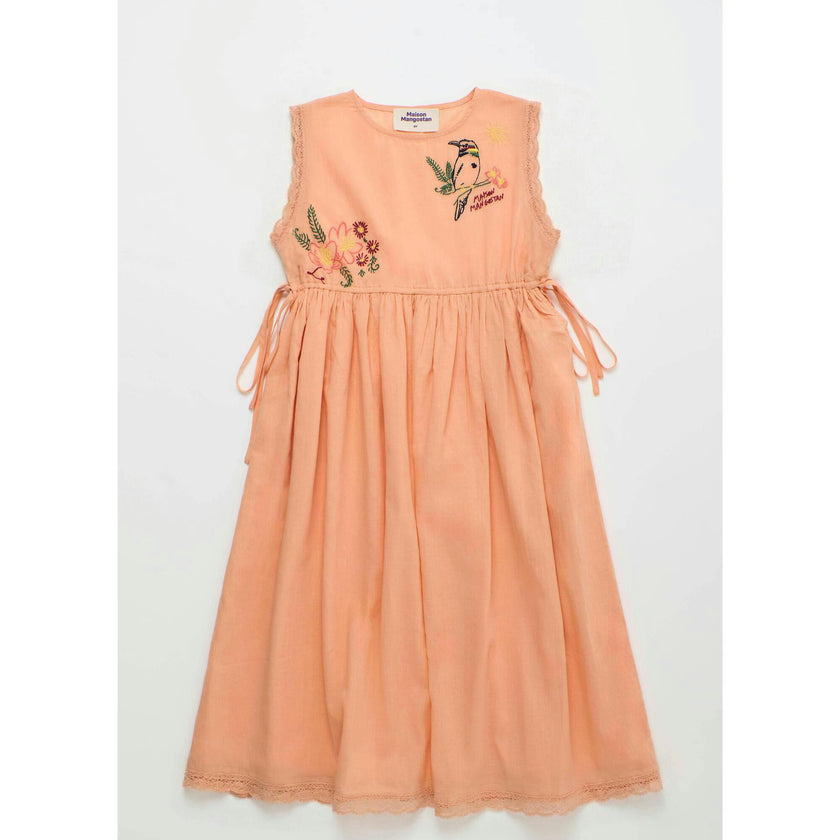 BIRDS EMBROIDERED DRESS PEACH