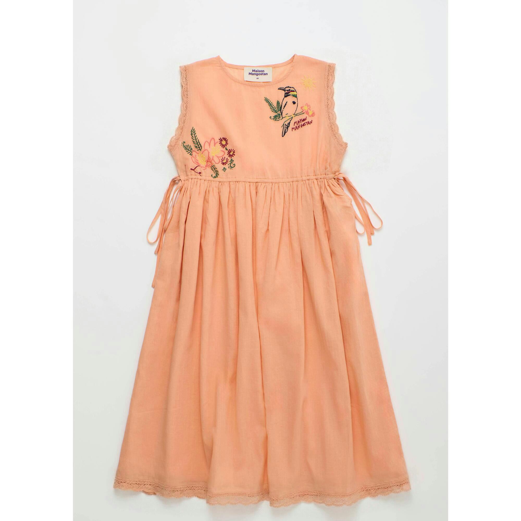 BIRDS EMBROIDERED DRESS PEACH