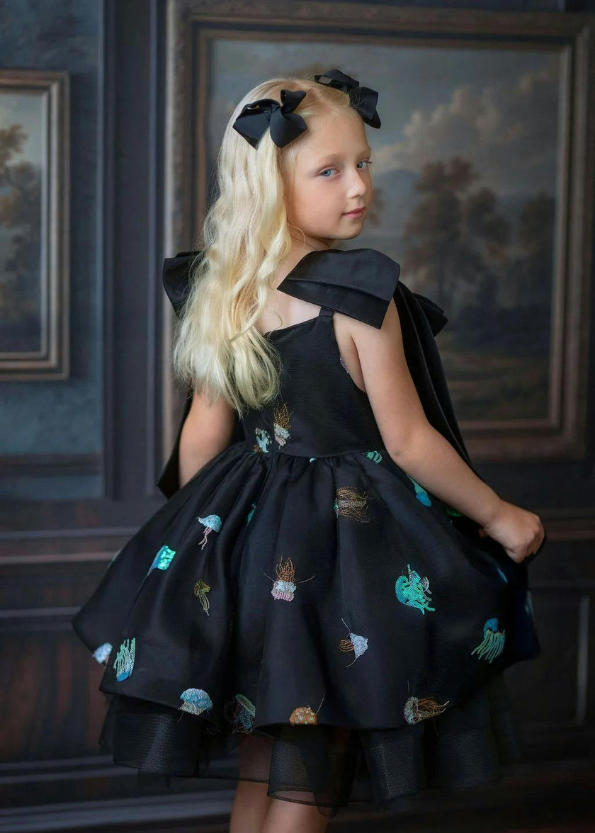 Ocean Magic Black Sequin Tulle Birthday Dress for Girls