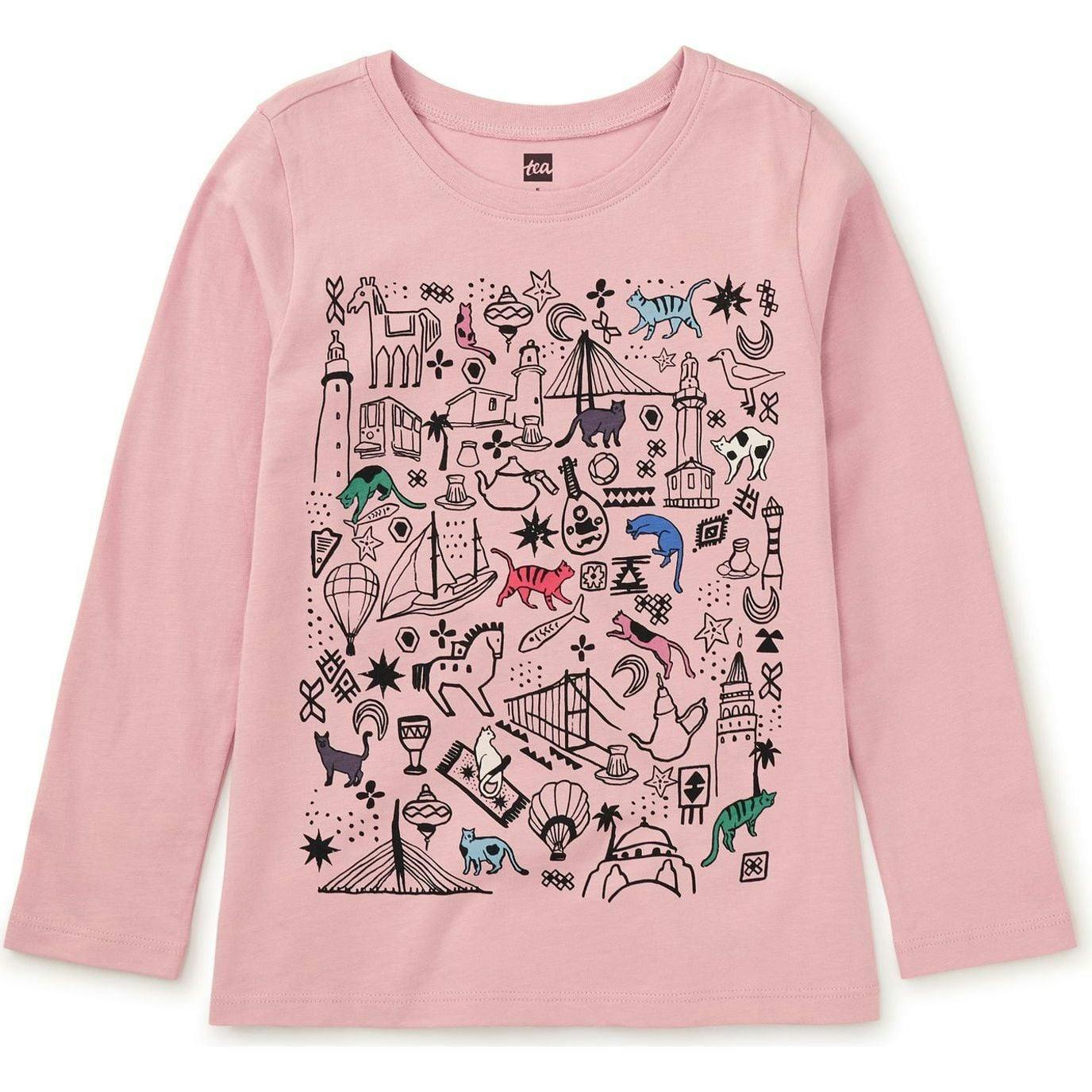 Istanbul Discovery Graphic Print Crew Neck Long Sleeve T-Shirt, Pink