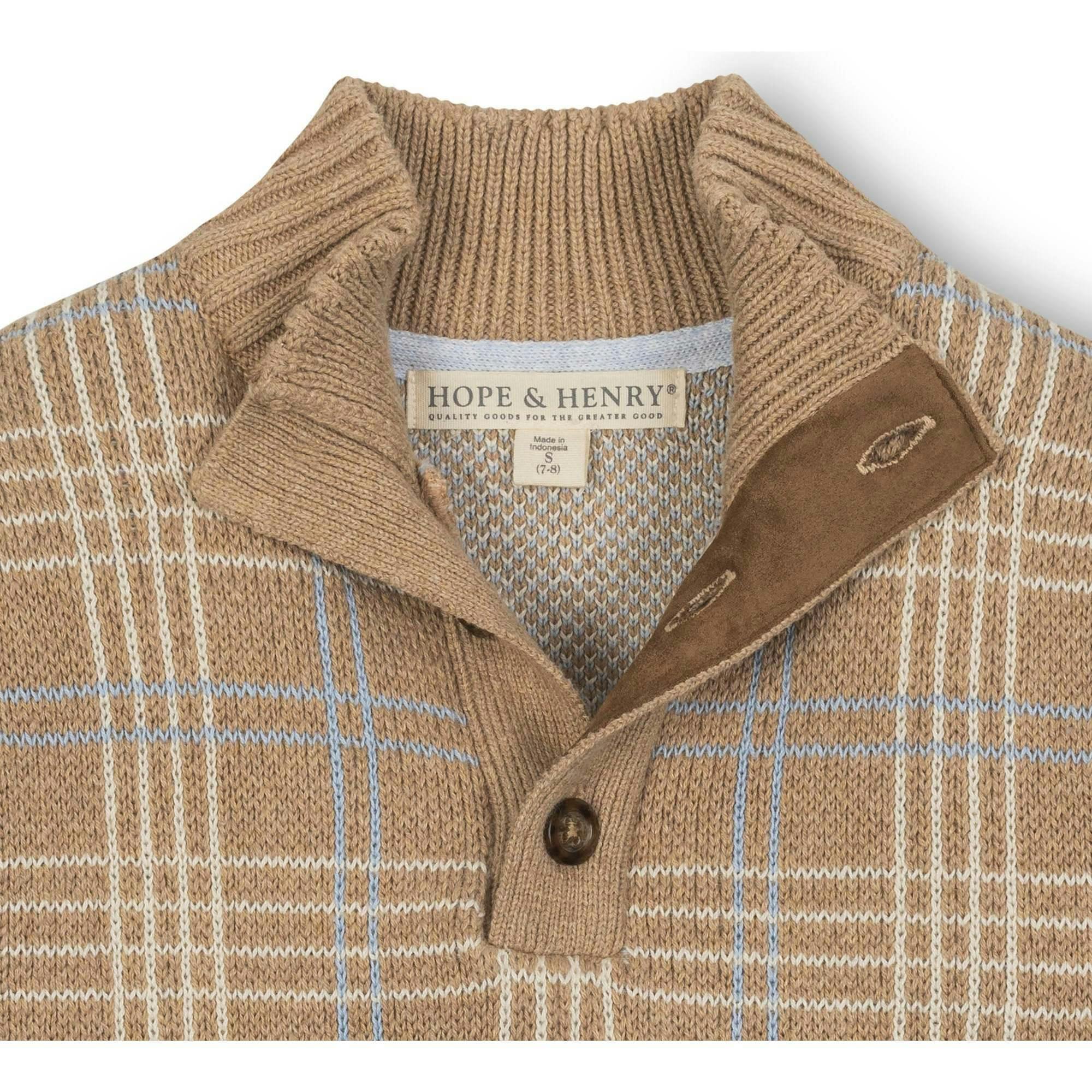 Organic Mock Neck Intarsia Sweater, Beige