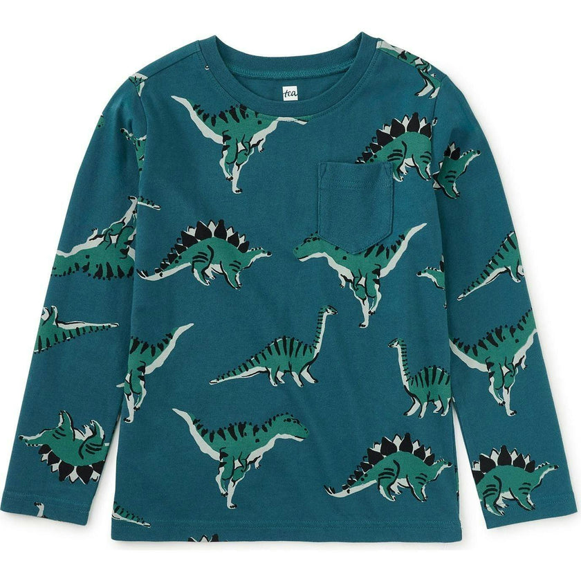 Long Sleeve Printed Pocket Tee, Green