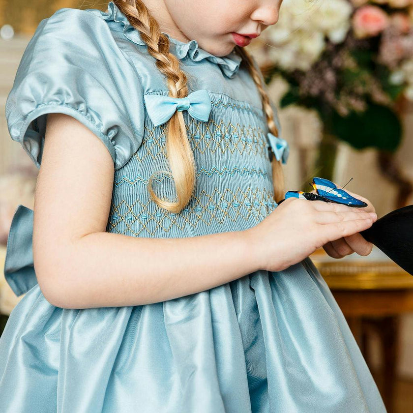 Astrid Blue Taffeta Smocked Girl Dress