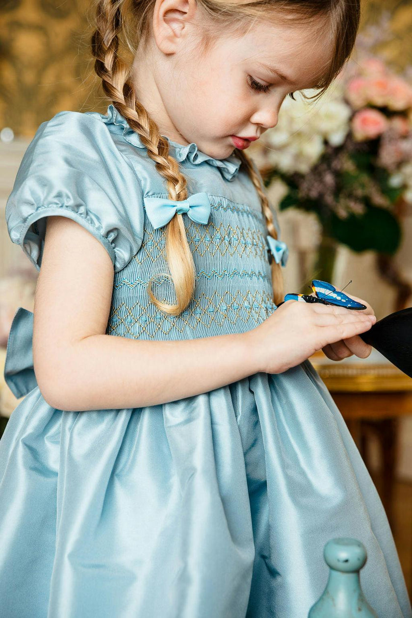 Astrid Blue Taffeta Smocked Girl Dress