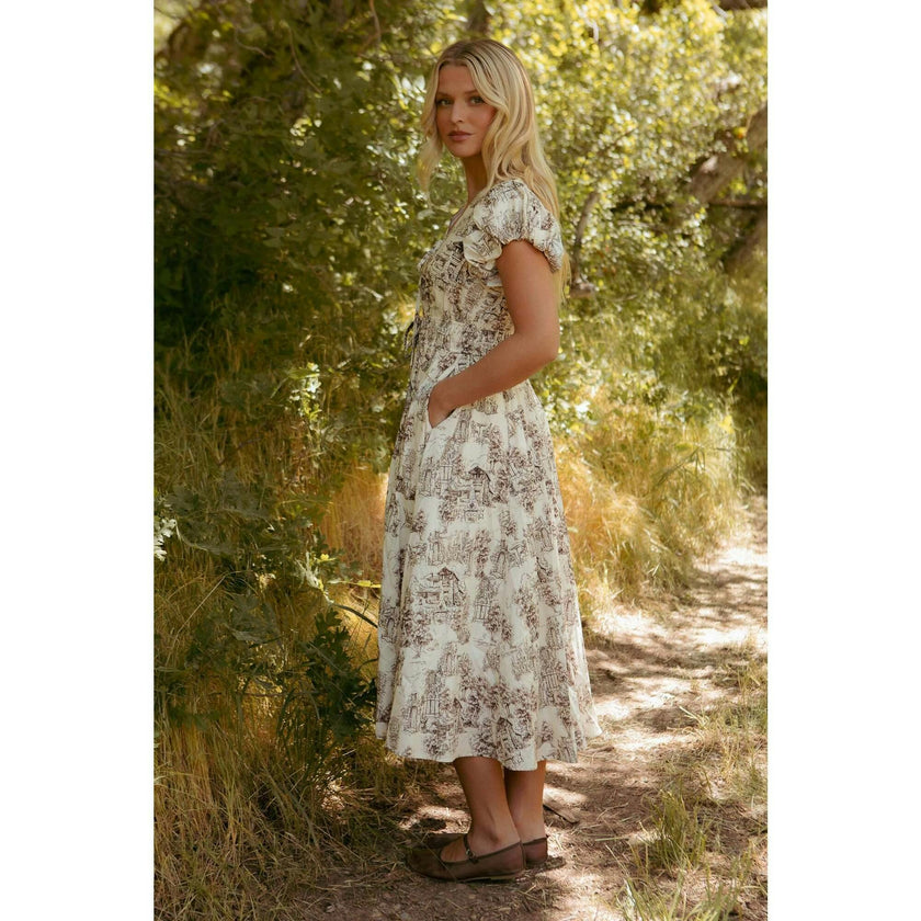 Zaza Midi Dress in Brown Toile