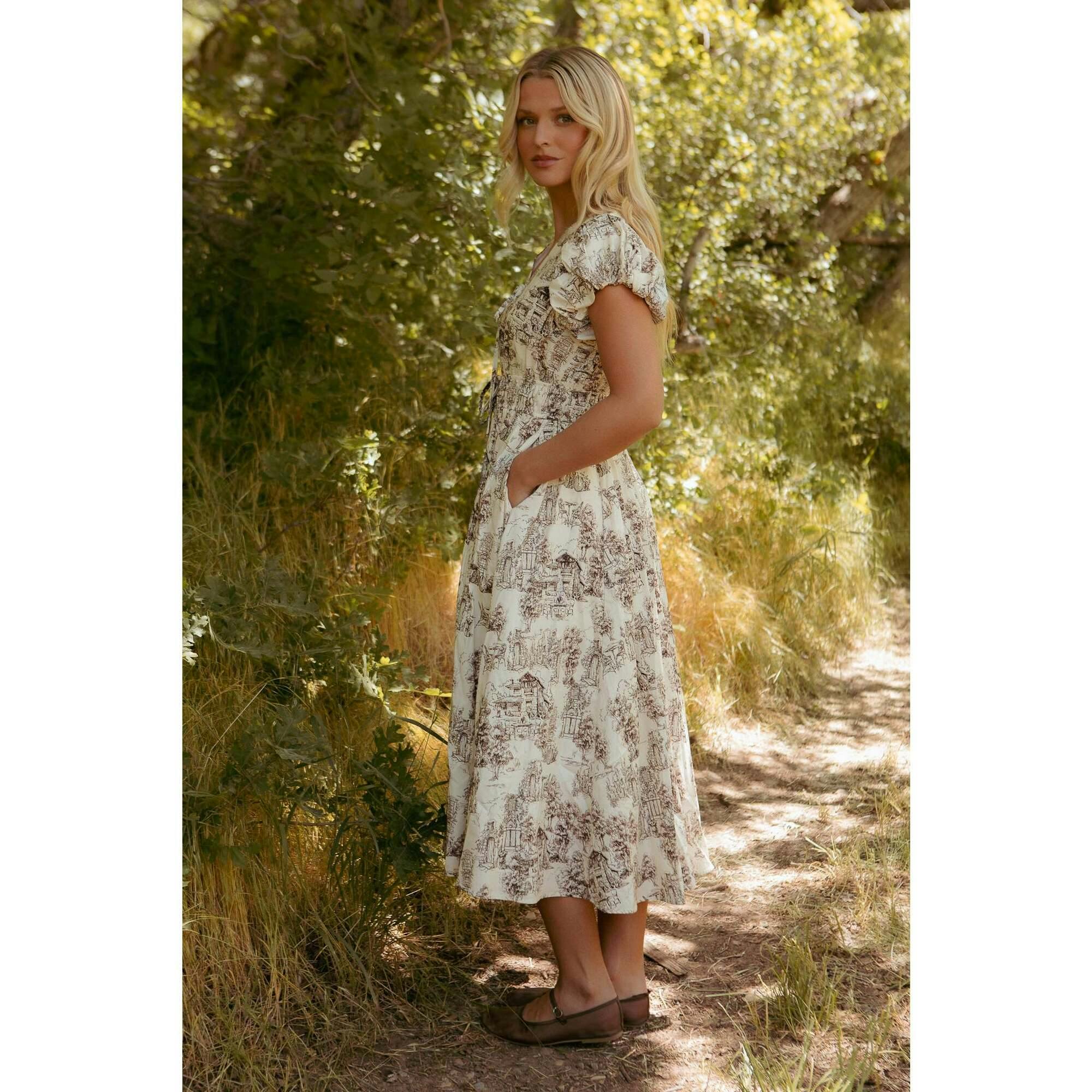 Zaza Midi Dress in Brown Toile