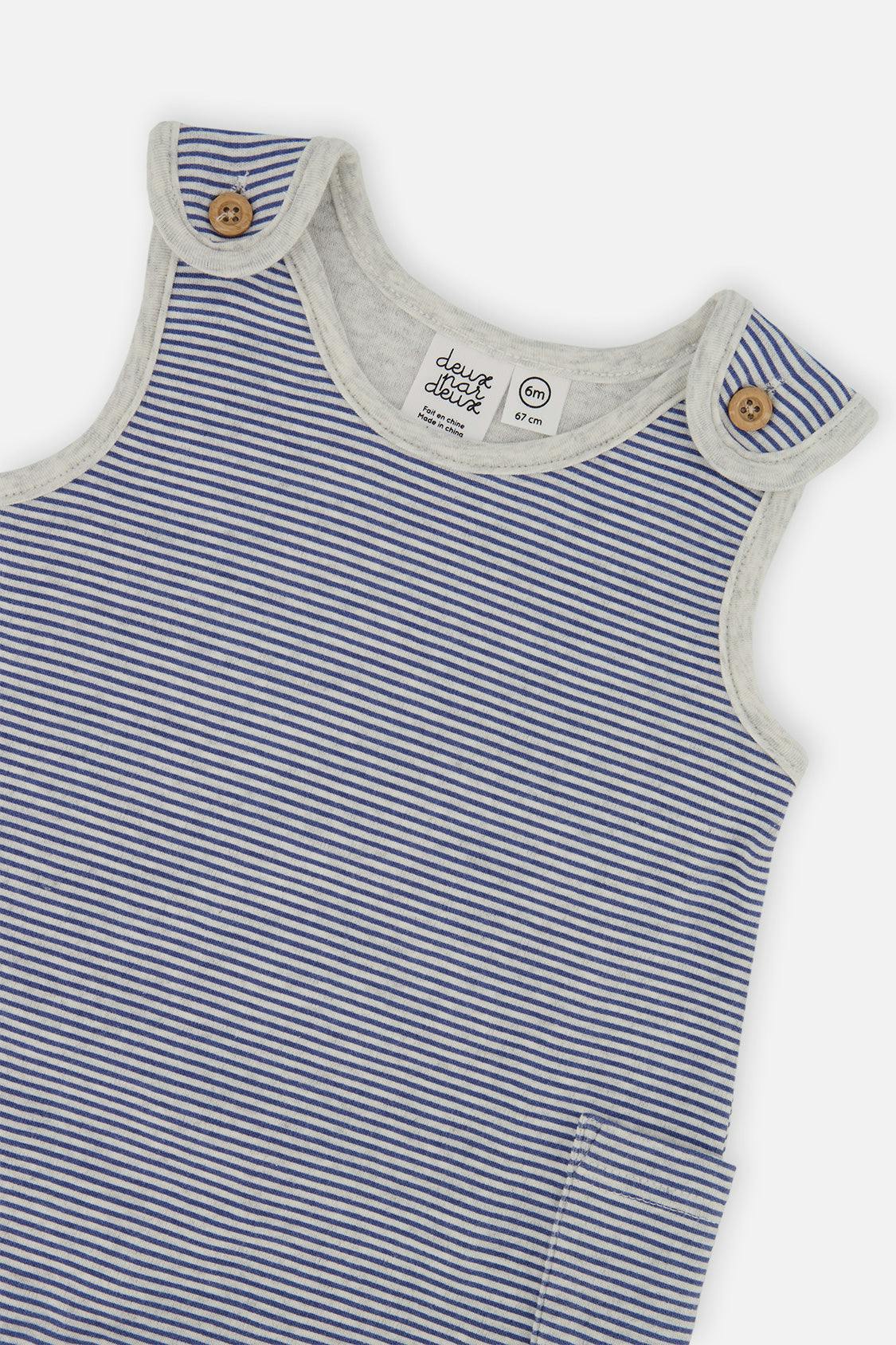 Organic Cotton Onesie With Overalls Set Blue Printed Transportation