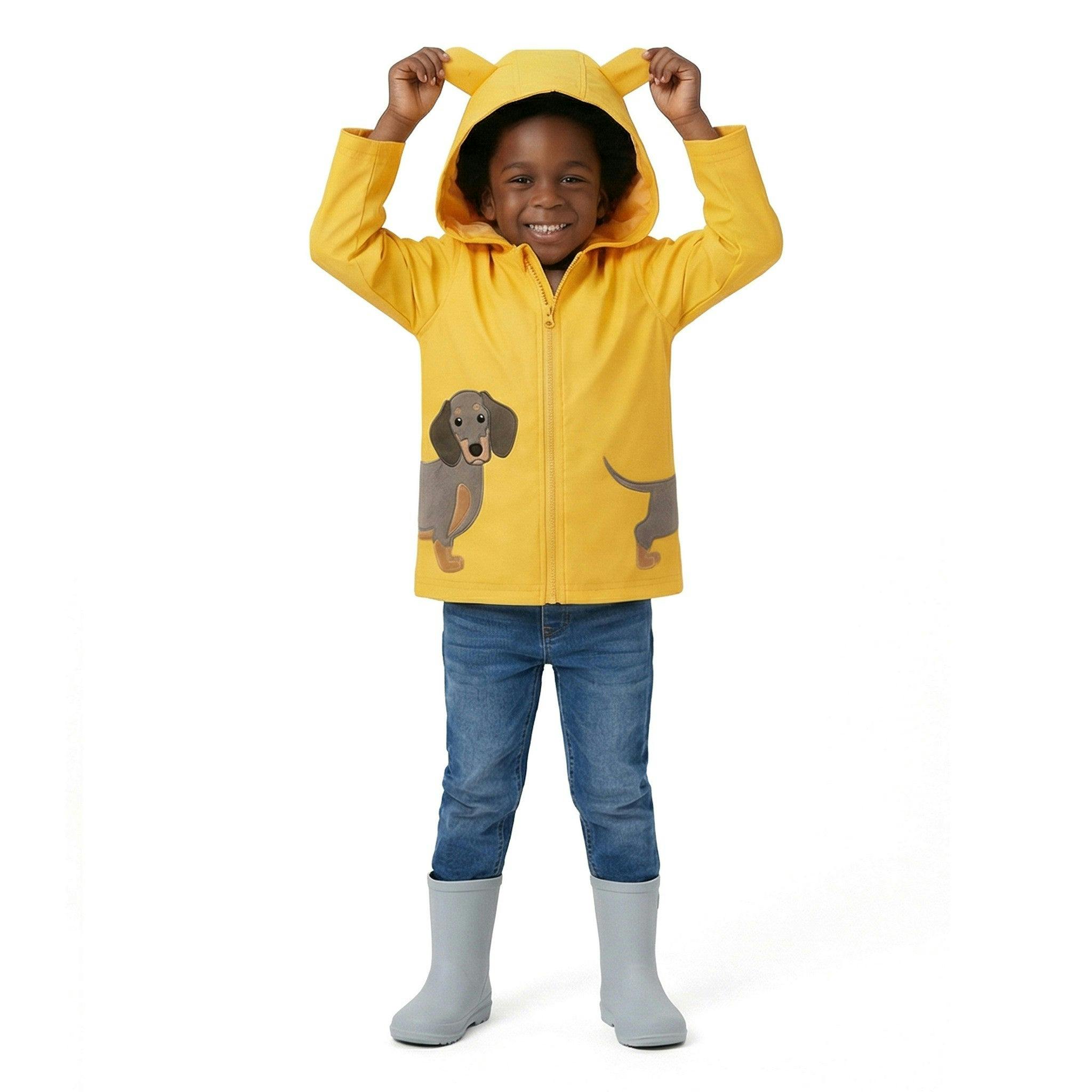 Boys Dog Applique Raincoat | Yellow