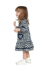 Shirt Dress With Frills Blue And White Gingham Print