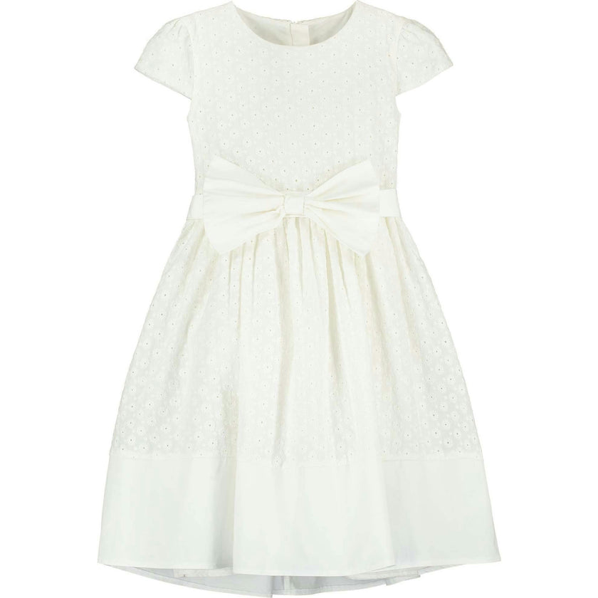 Florence Embroidered Cotton Bow Girls Occasion Dress