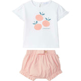 LARANJINHA Peaches Bloomer Baby Set - Pink & White