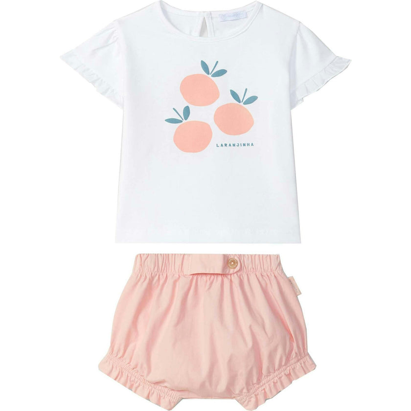 LARANJINHA Peaches Bloomer Baby Set - Pink & White