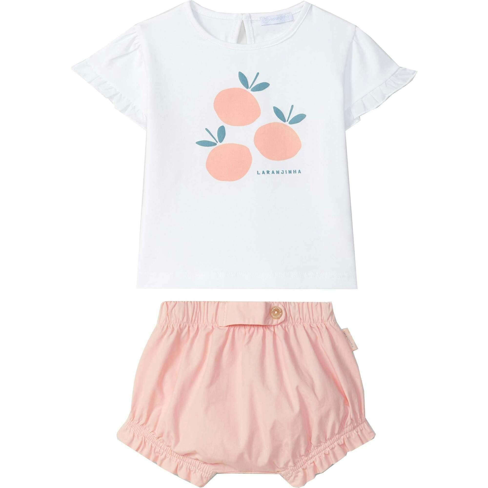 LARANJINHA Peaches Bloomer Baby Set - Pink & White