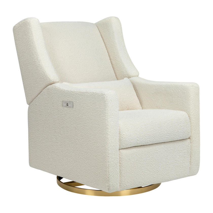 Kiwi Electronic Recliner and Swivel Glider with USB port in Ivory Boucle with Gold Base